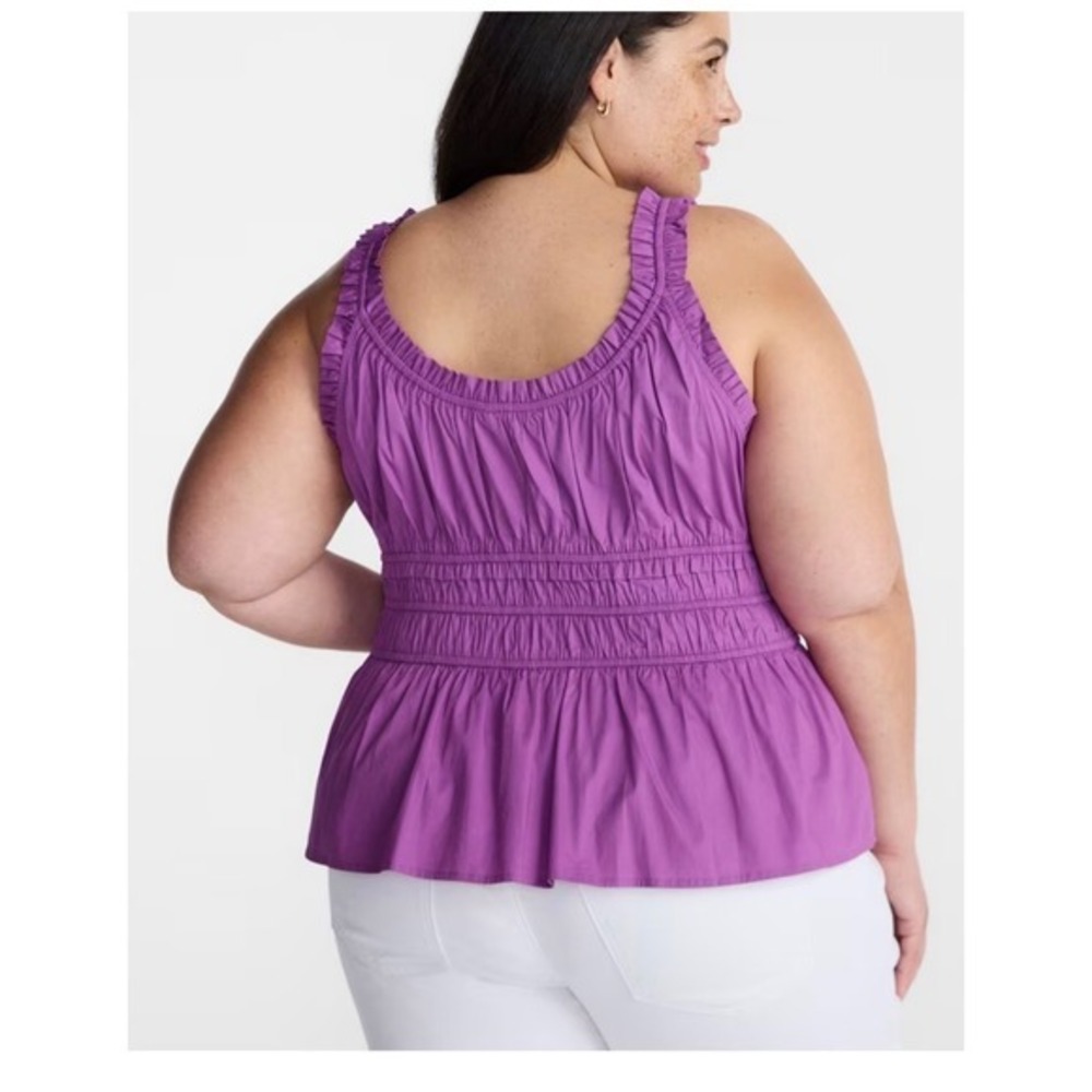 Women Peplum Tank Top 4X Purple Smocked Cotton Boho Business Casual Y2K Cottage - Picture 7 of 11
